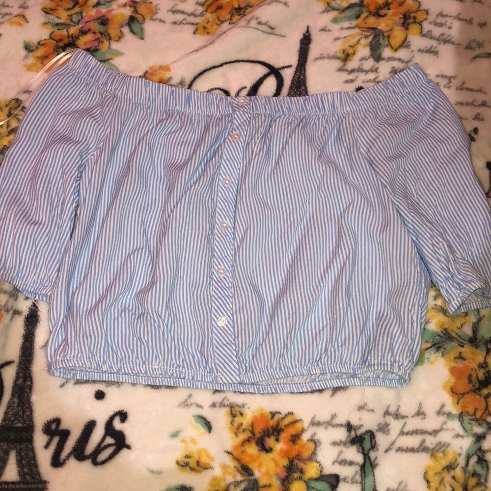 Baby blue off-the-shoulder crop top